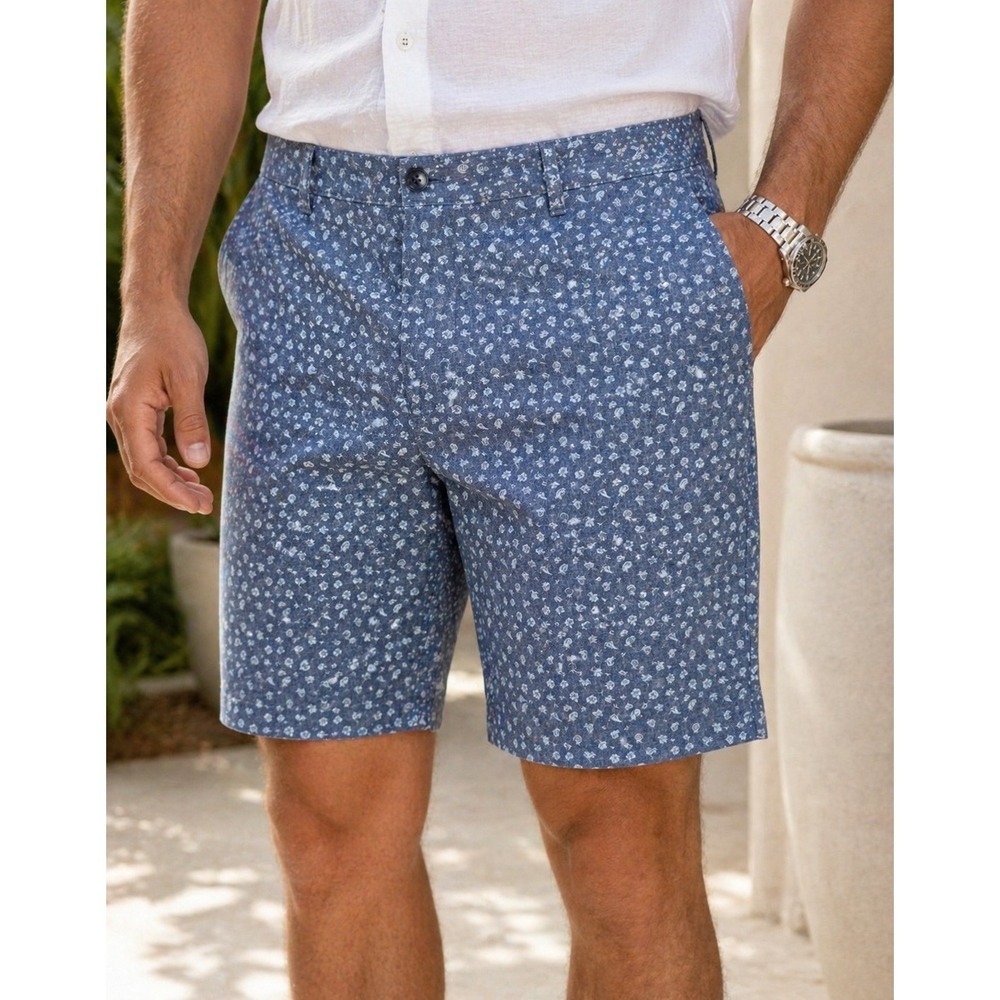 IZOD Saltwater Shorts 40W Blue Print Stretch Summer Casual MSRP $50 NWT